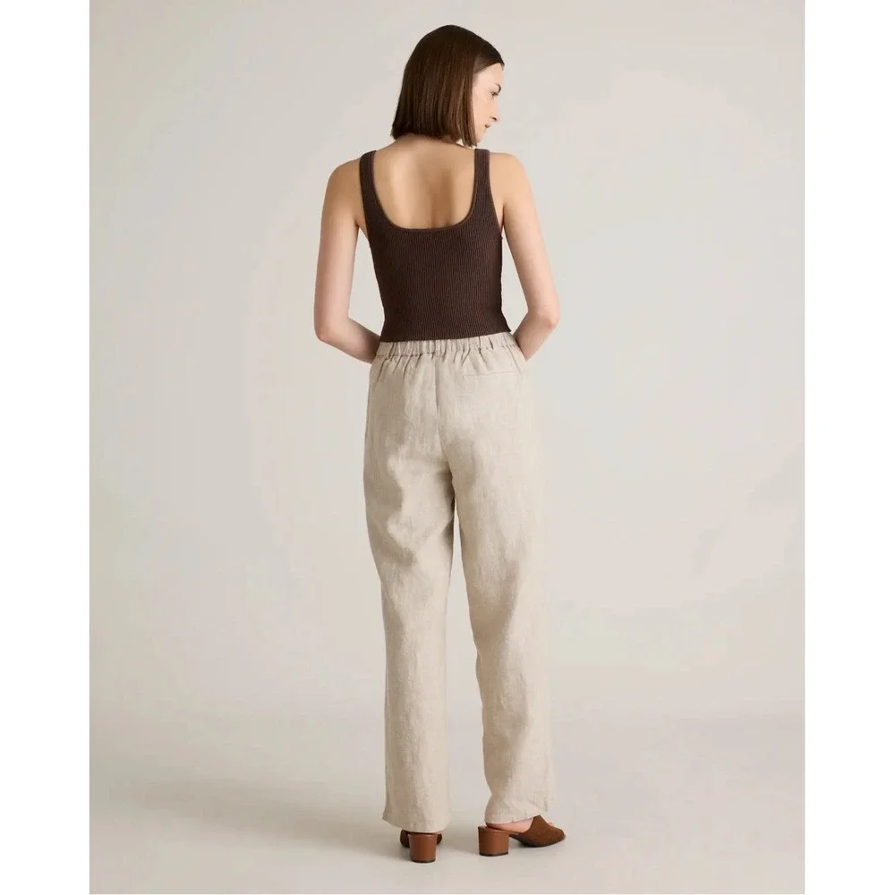 Quince 100% European Linen Pleated Trouser Wide Leg‎ Pants Beige NWT Womens 14